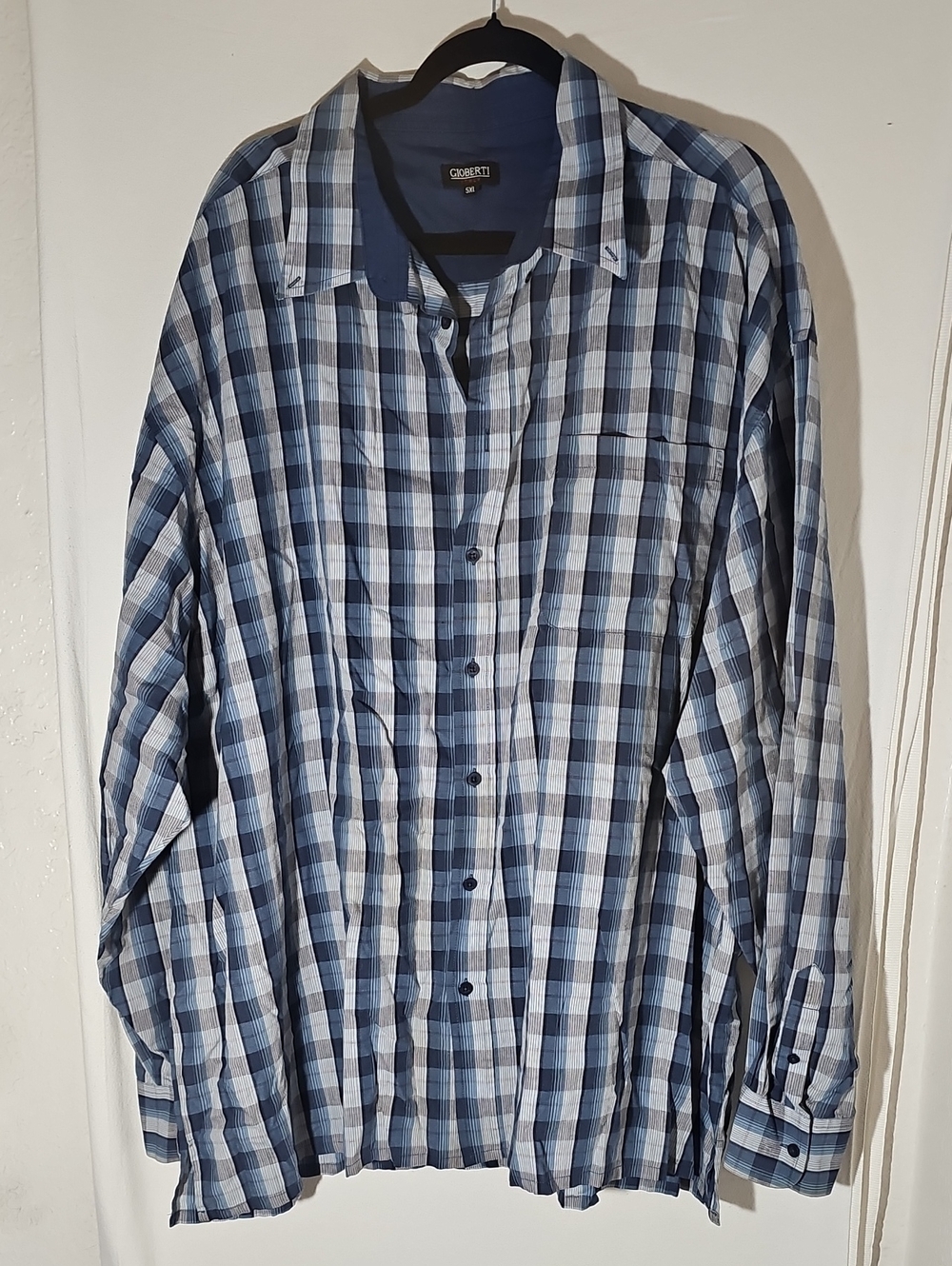 Chaps Mens Blue and White Plaid Button-Down Shirt